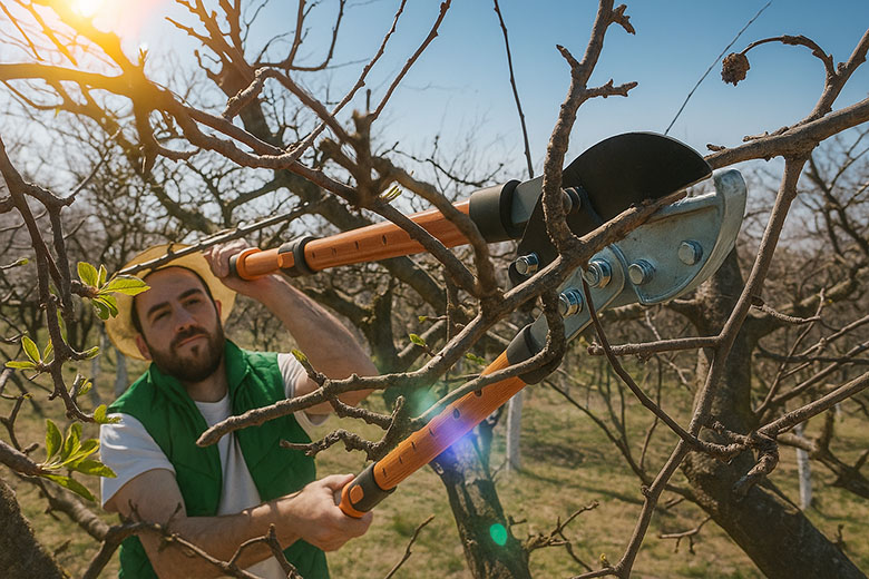 Arborist pruning tree branches in early spring to promote healthy growth.